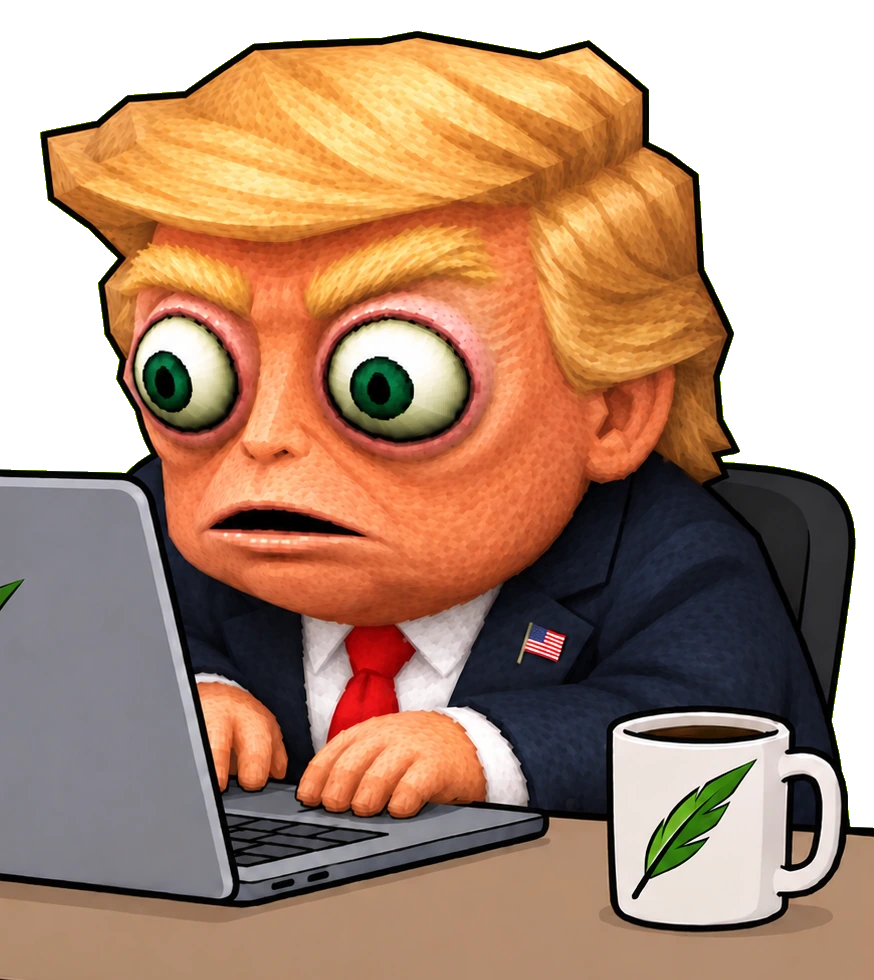 Hentrump at the loaner laptop, four minutes before the drink arrives